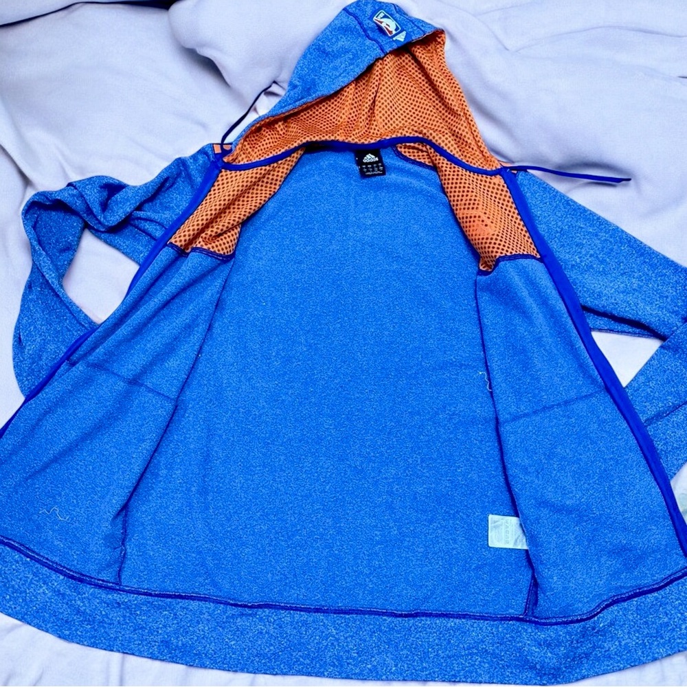 ADIDAS New York Knicks Full Zip Hoodie Jacket XL NBA Finals Blue Orange - Picture 11 of 16
